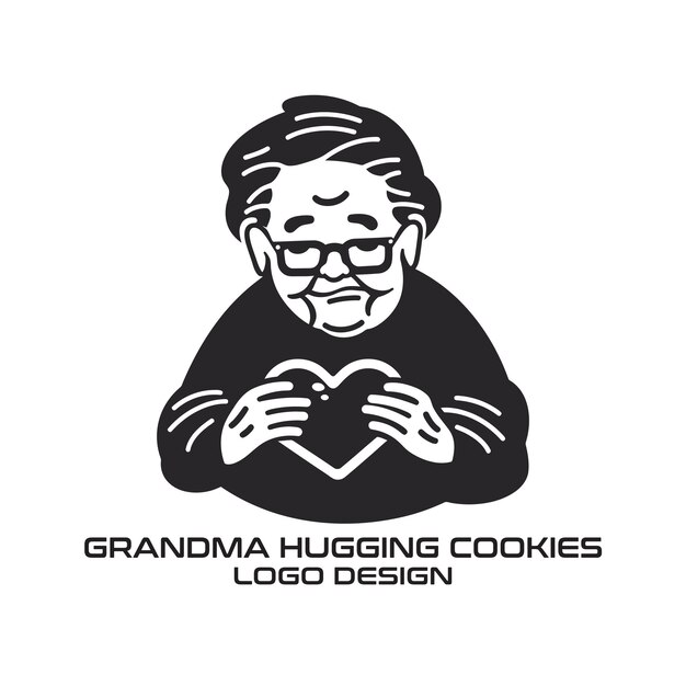 ベクトル おばあちゃんが抱きしめるクッキーのベクトルロゴデザイン