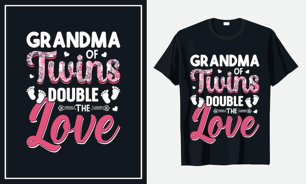 Grandma Of twins double the love Grandparents day premium vector