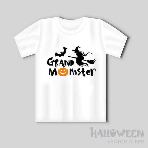 Grandmomster fun lettering for halloween with witch bat and pumpkin Vector illustration