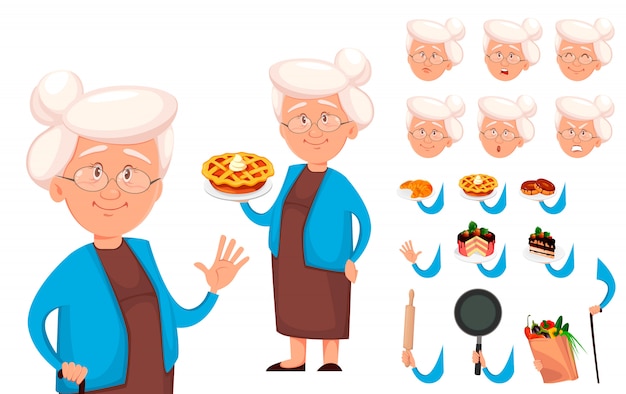 Set di creazione del personaggio dei cartoni animati della nonna