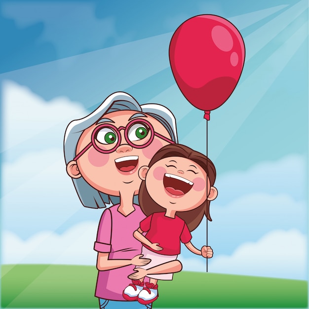 бабушка и внучка воздушный шар на открытом воздухе