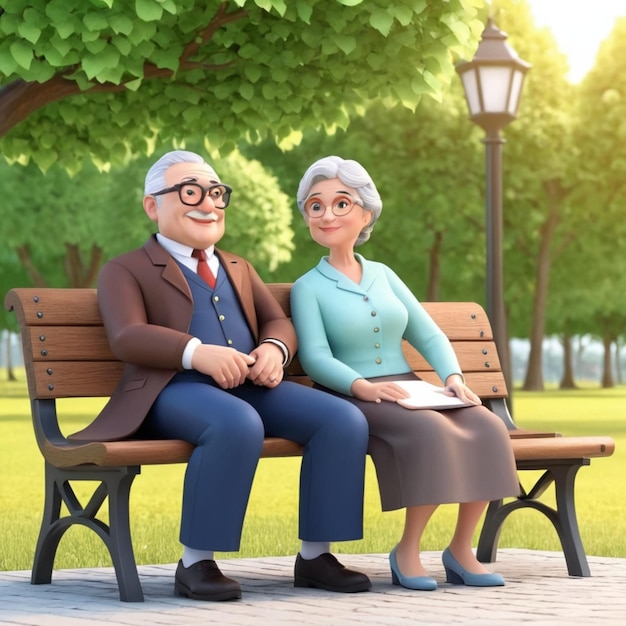 Grandmother grandfather sitting on bench in park