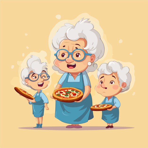 Vettore la nonna tiene felicemente la pizza