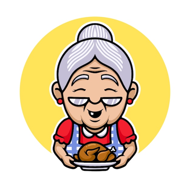 Grandmother holding chicken cartoon icon logo vector