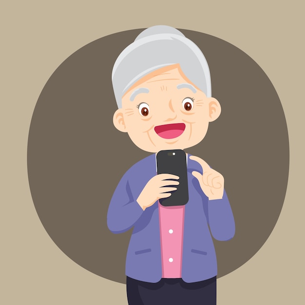 Vector grandmother holds a phone in his hand