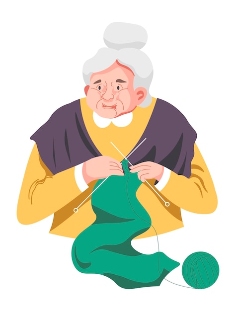 Vector grandmother knitting granny hobby and lifestyle