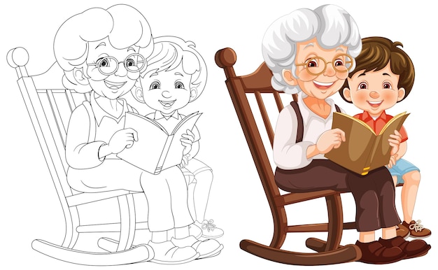 Vector grandmother reading to grandchild illustration