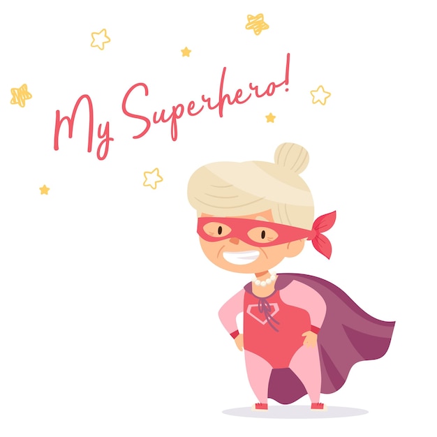 Vector grandmother in a superhero costume. an active grandmother. you are my superhero.