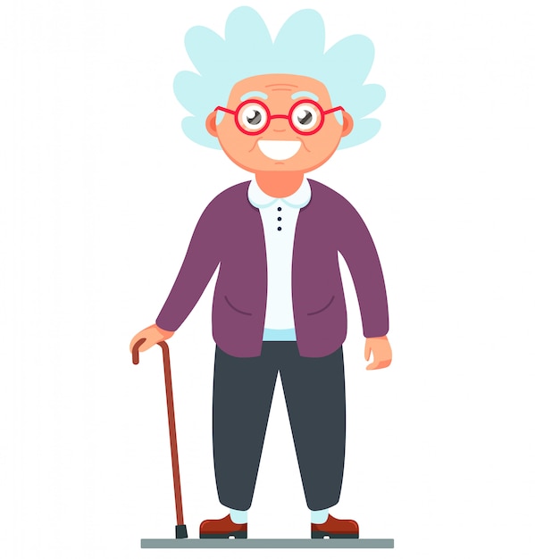 Vector grandmother with a cane standing