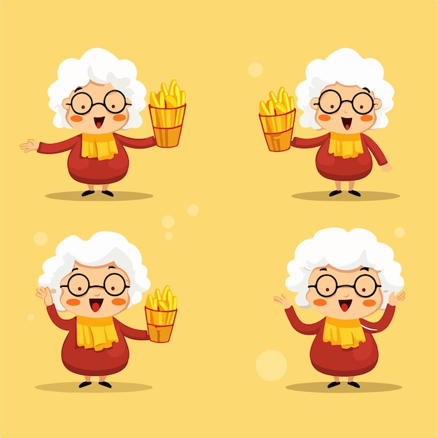 Vector grandmother with fries in flat design