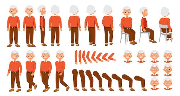 Vector grandpa character constructor for animation