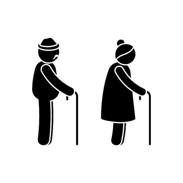 Grandpa and grandma with walking cane