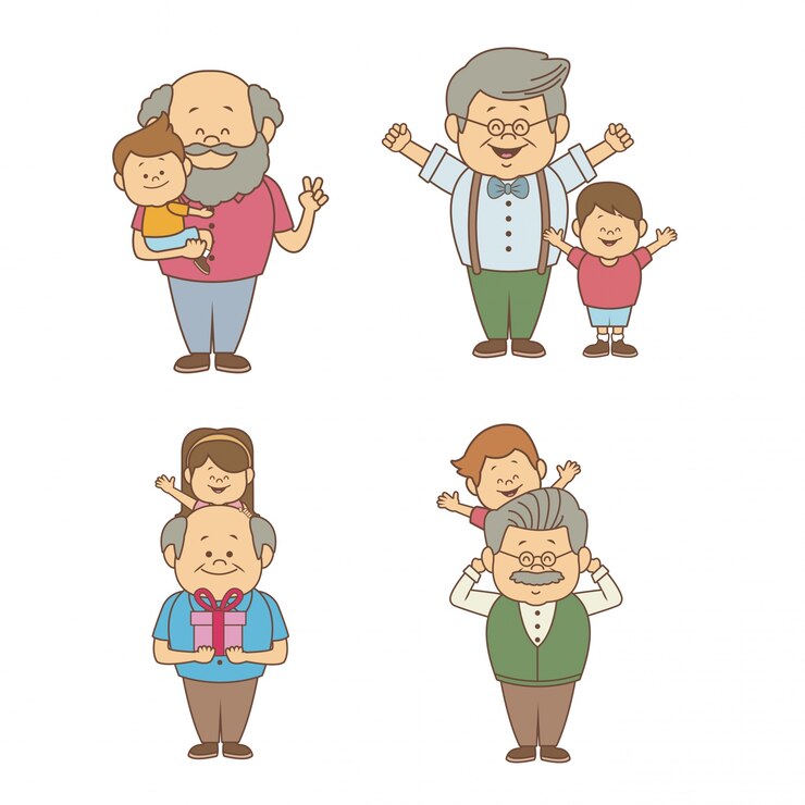 Vector おじいちゃんと子供たちの幸せな祖父母の日