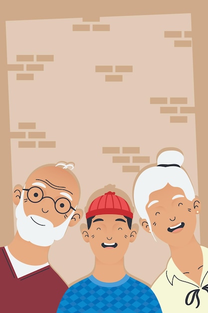 Vector grandparents and boy avatars characters