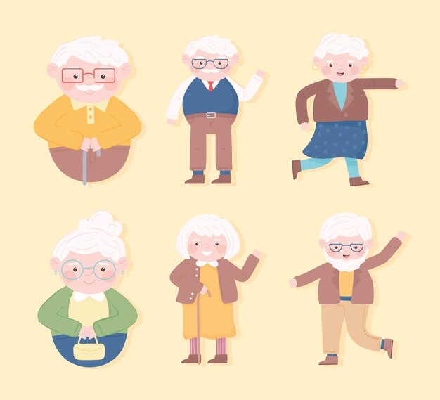 Vector grandparents cartoon set