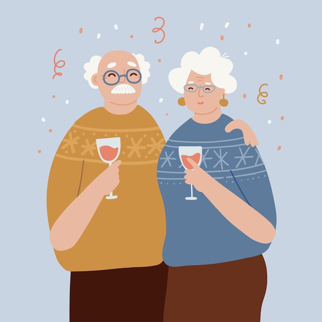 Grandparents celebrating winter holidays and wishing each other merry christmas and happy new year e...