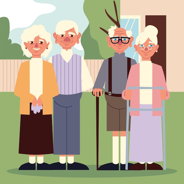 Vector grandparents couples cartoon