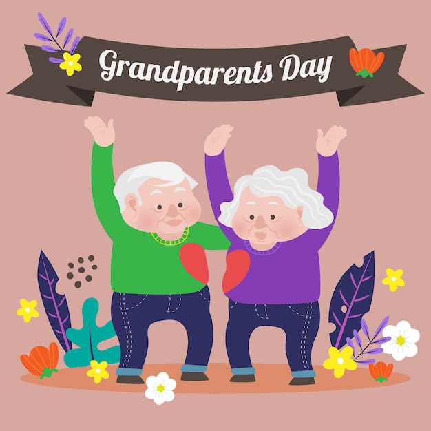 Вектор День бабушки и дедушки фон с красивым садом