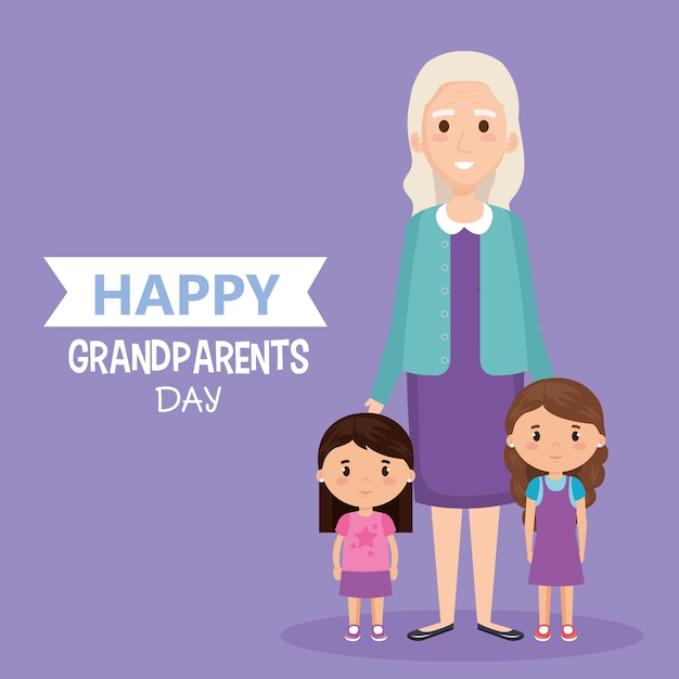 Vector grandparents day card with grandma and geandchildren