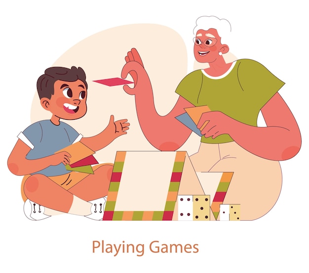 Grandparents day concept cheerful grandparent and child engaged in a fun board game interaction