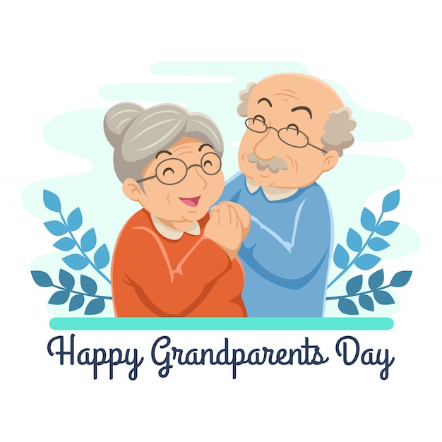 Grandparents day flat design illustration. grandpa and grandma hugging