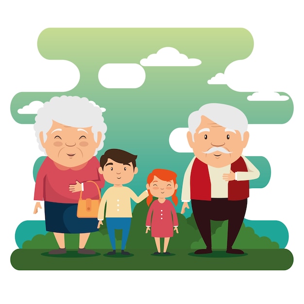 Vector grandparents family with grandchildren