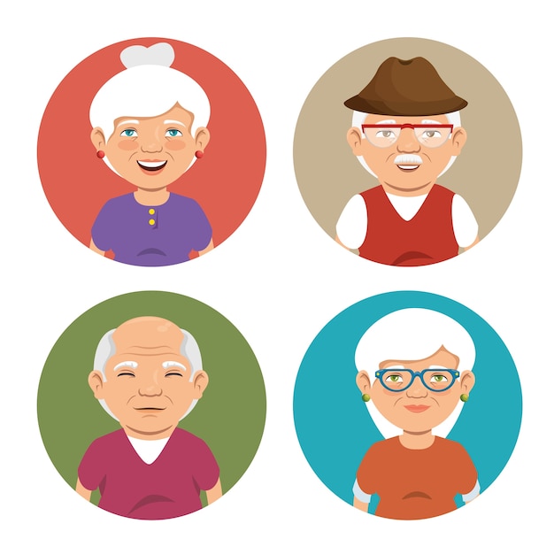 Vector grandparents group avatars characters