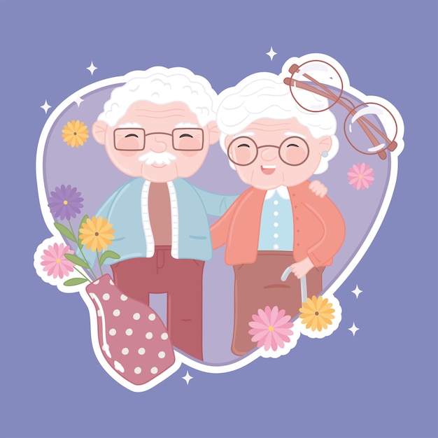 Vector grandparents in heart