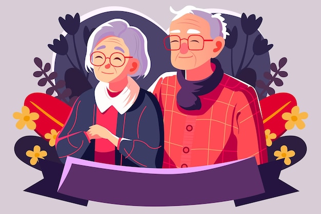 Grandparents hugging together national grandparents day flat design background vector illustration