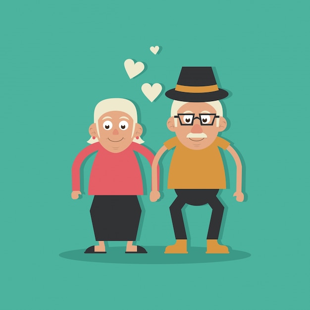 Vector grandparents in love and holding hands and him with hat