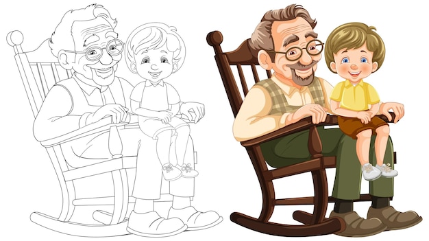 Vector grandparents love in a rocking chair