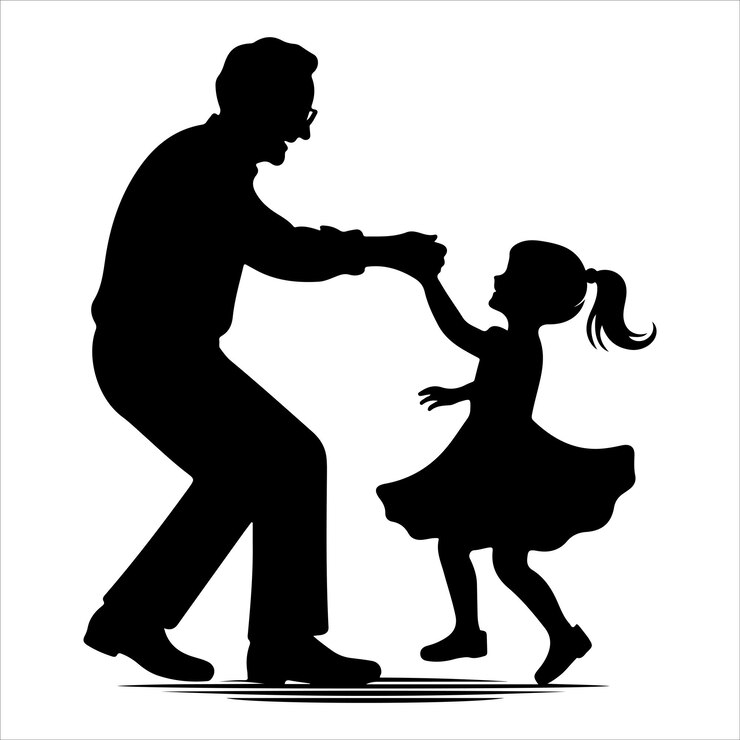 Grandparents walking with granddaughter silhouette vector illustration