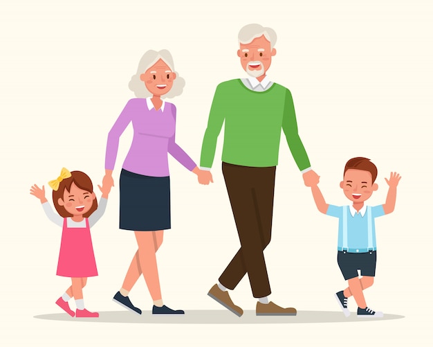 Grandparents with their grandchildren character vector design.