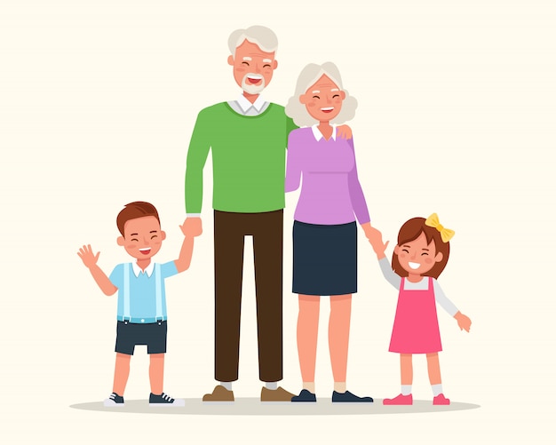 Grandparents with their grandchildren character vector design.