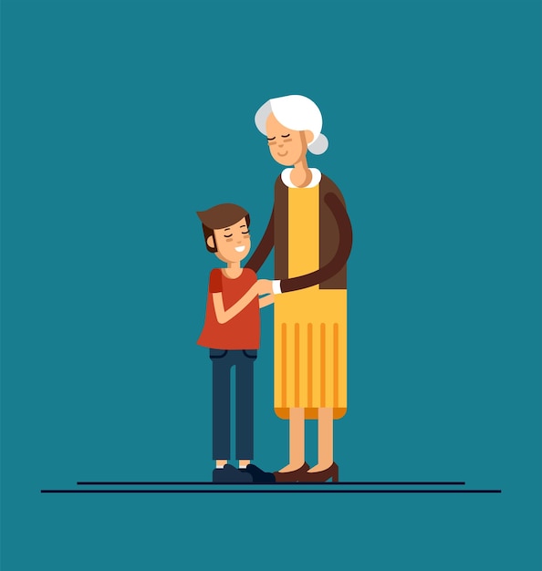 Grandson hugging his grandmother vector illustration