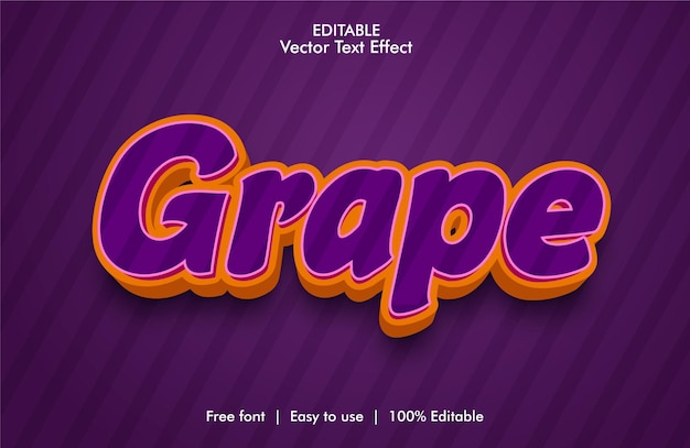 Grape 3d editable text effect Premium Vector with background