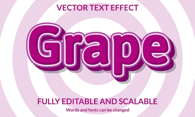 Vettore grape 3d modello vettoriale di tipografia a effetto di testo modificabile