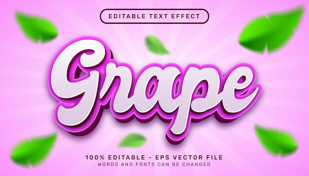 Виноградный 3d текстовый эффект и редактируемый текстовый эффект с иллюстрацией листьев