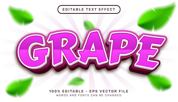 grape 3d text effect and editable text effect with leaf illustration