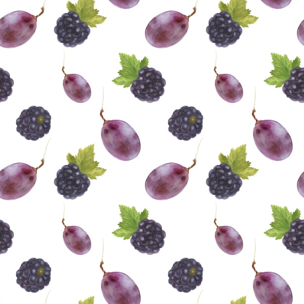 Grape and blackberry seamless pattern