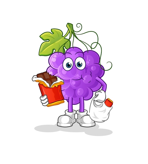 The grape eat chocolate mascot. cartoon vector