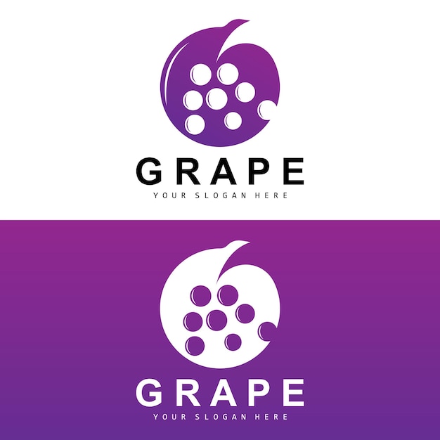 Grape Fruit Logo Circle Style Fruit Design Grape Farm Vector Wine Drink Nature Icon Illustration Template