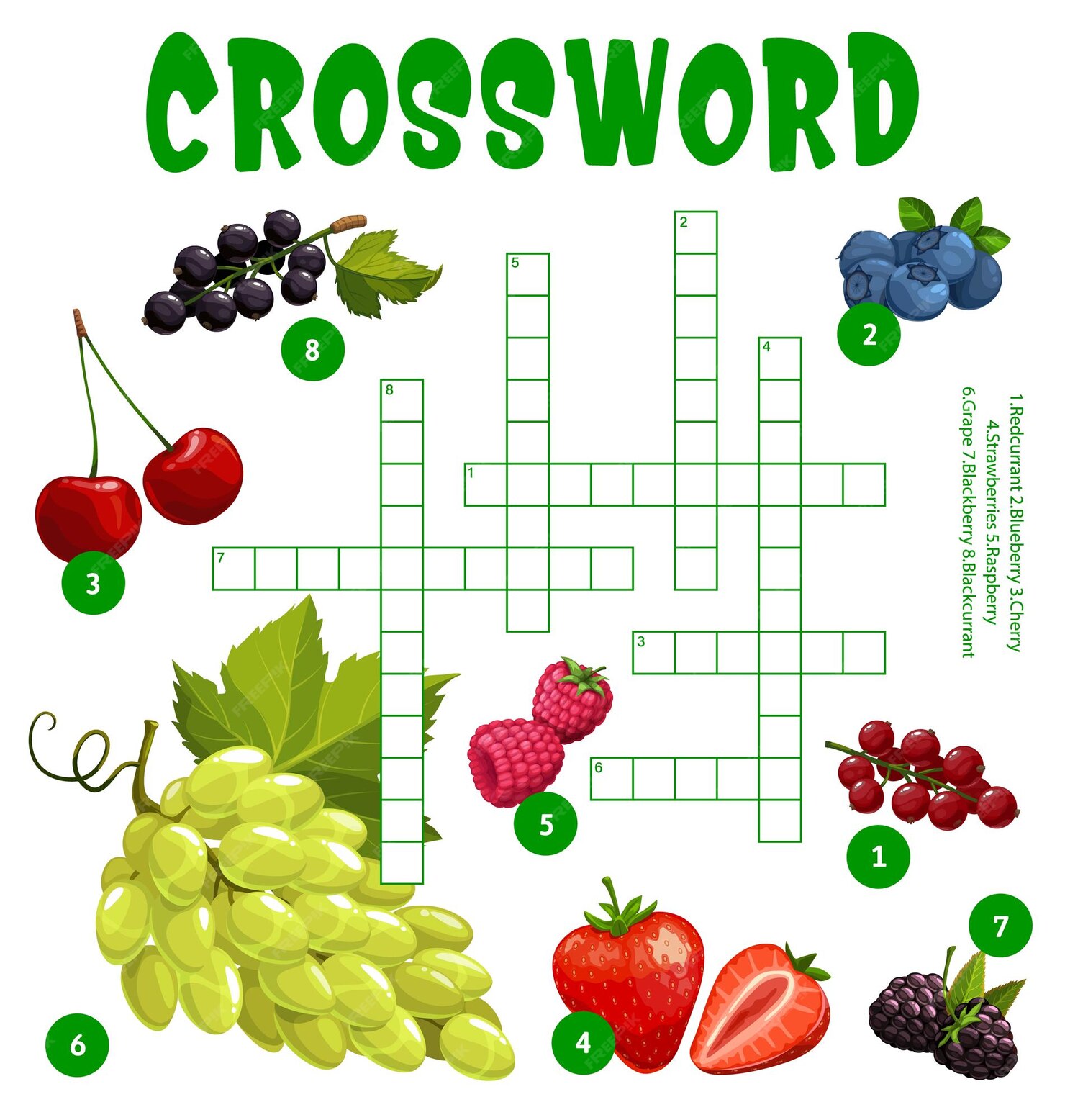 Premium Vector Grape and garden berries crossword worksheet Premium Vector Grape and garden berries crossword worksheet