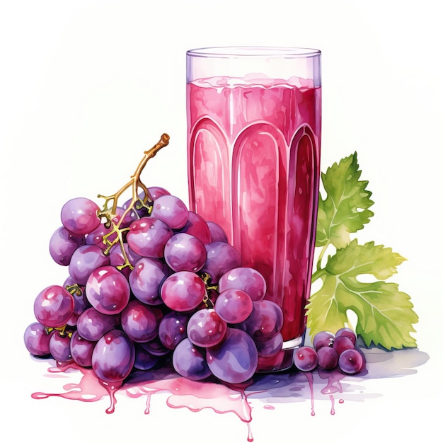 Vector grape juice vector flat geometric watercolor white background is