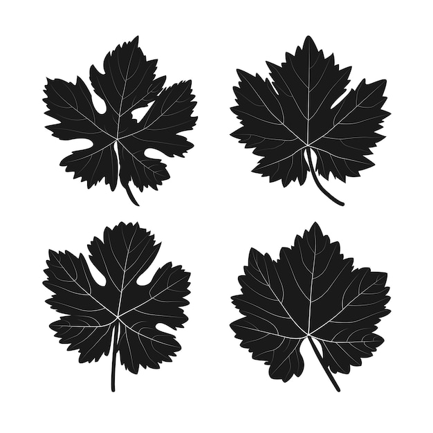 Grape Leaves Black Silhouette set