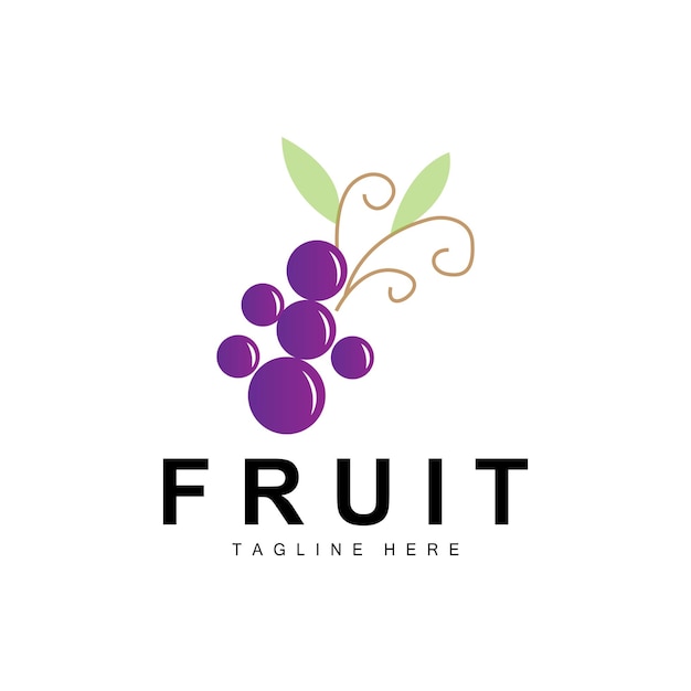 Uva logo farm fruit vector fresh purple fruit design icona prodotto uva negozio di frutta