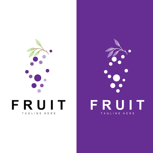 Uva logo farm fruit vector fresh purple fruit design icona prodotto uva negozio di frutta