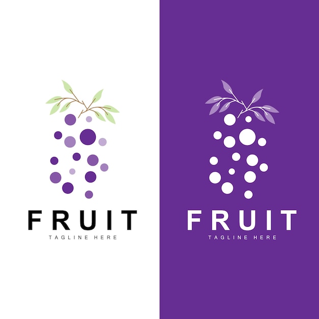 Uva logo farm fruit vector fresh purple fruit design icona prodotto uva negozio di frutta