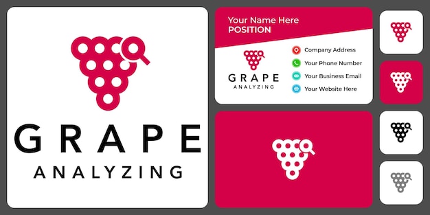 Grape and magnifying glass logo design with business card template