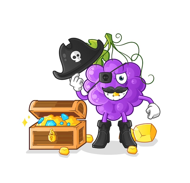 The grape pirate with treasure mascot. cartoon vector